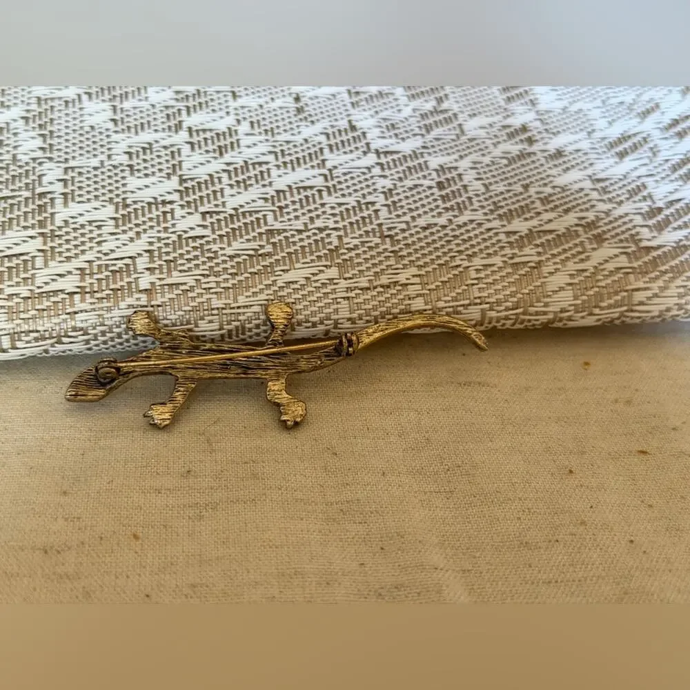 vintage Gold and Black rhinestone Lizard Brooch